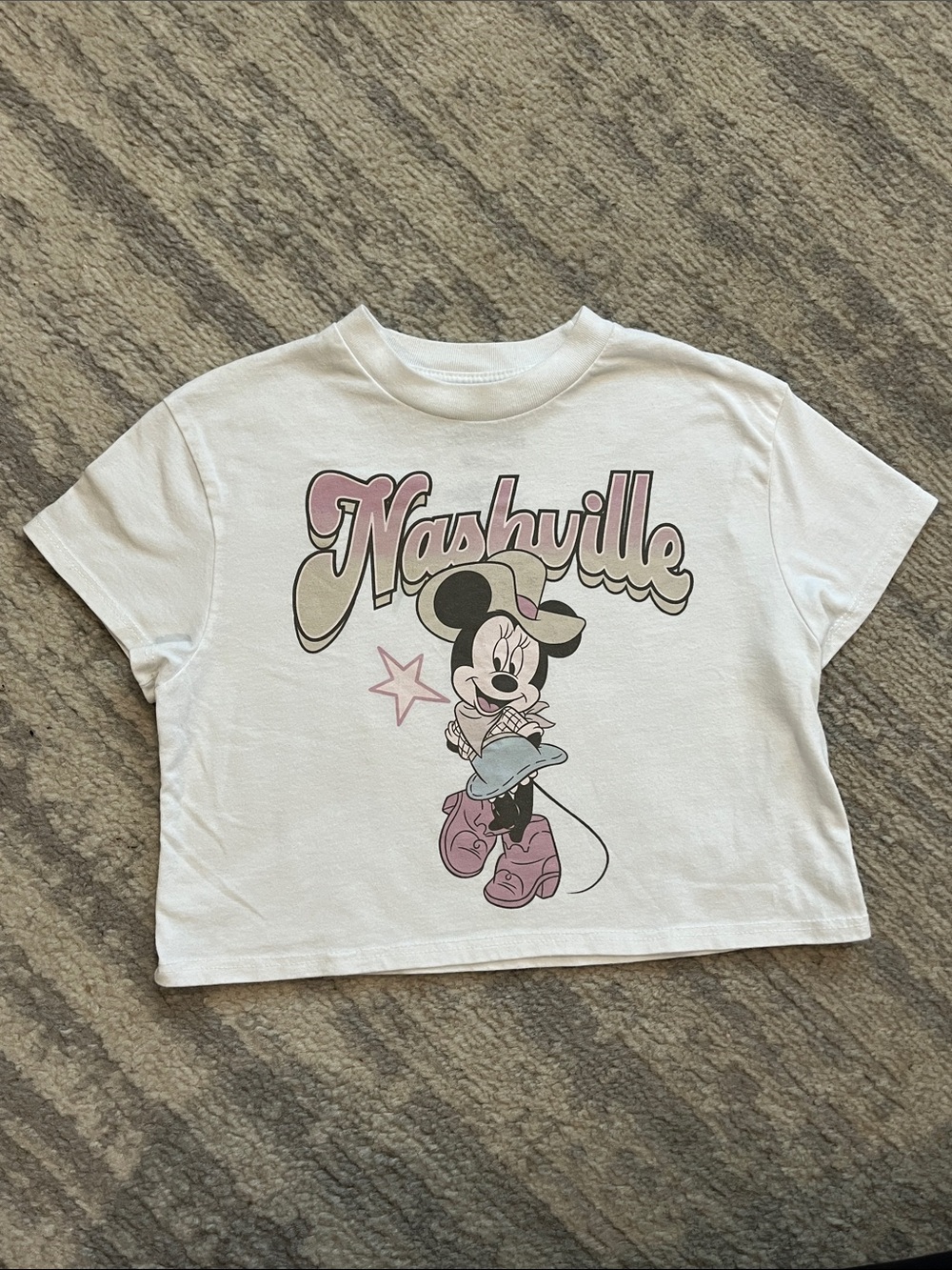 Disney White Minnie Nashville Graphic Tee with Pink Accents